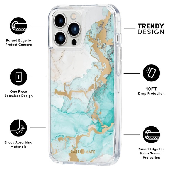 CASE-MATE Turquoise Ocean Gold Marble iPhone 13 PRO Case - Picture 2 of 8